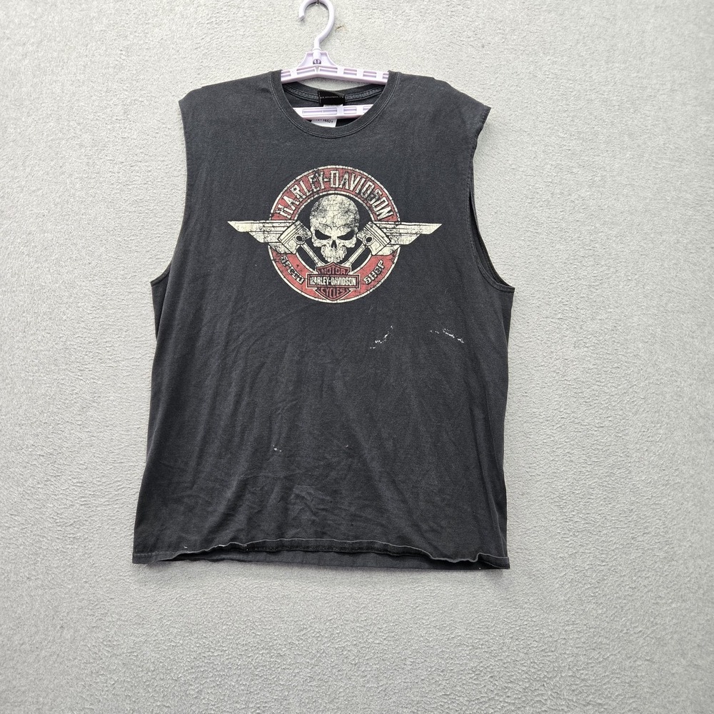 Harley-Davidson Men Shirt XL Black Muscle Tank El Paso Texas Skull Logo READ